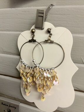 Vintage Sequin Hoop Drop Earrings